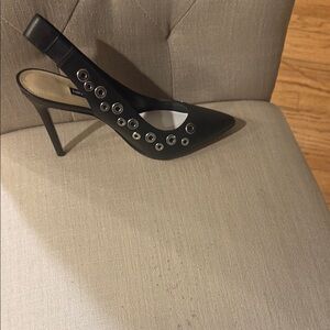 Nine West Black Slingback Heels with Silver Eyelets